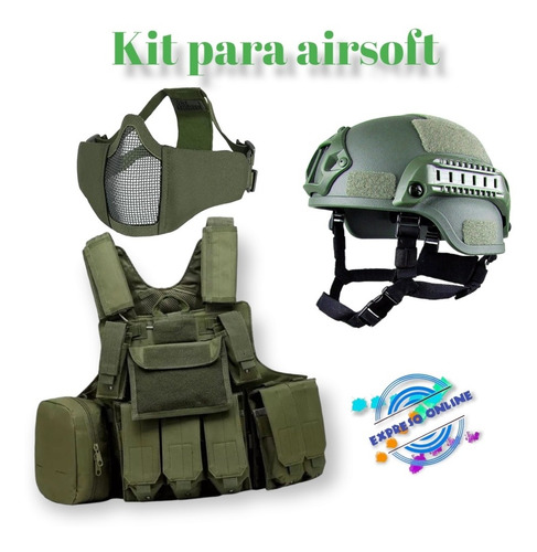 Pack 3 Pcs Chaleco Táctico Máscara Airsoft Casco Táctico Abs