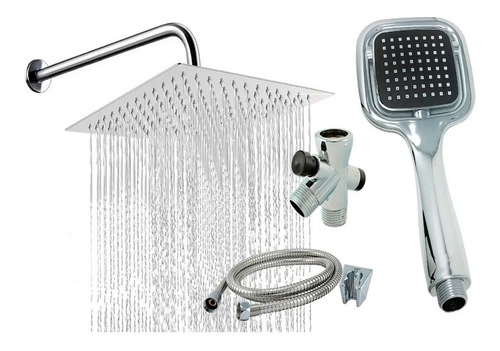 Kit De Ducha Regadera Lluvia Y Telefono Cromada Baño Moderna