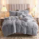 Acolchado Love & Home Pelo Largo Flannel Queen Diseño Liso Color Gris De 240cm X 260cm