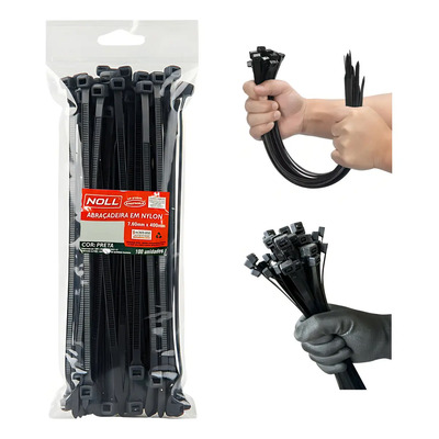Kit 100 Abraçadeiras Náilon Preto 40cm x 7,6mm Enforca Gato Noll | Frete grátis