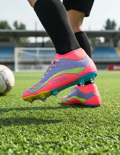 Tenis Futbol Tacos Tachones Union Peri Gris Rosa Neón 2062