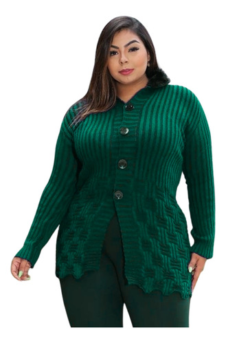 Sobretudo Casaco Feminino Plus Size Trico Gola Pelo Ate 52 