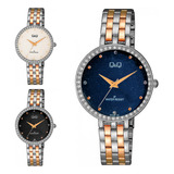 Reloj Q&q Qyq Elegante Qz27j001y Bicolor Oro Rosa + Estuche 