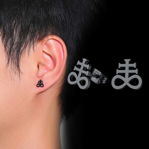 Arete Piercing Cruz Leviatán Acero Inox Hombre Mujer