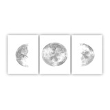Kit 3 Quadros Decorativos Placas Fases Da Lua Preto E Branco
