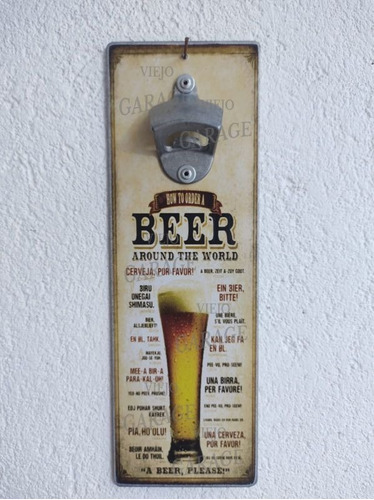 Destapador De Pared De Chapa Beer 2 - Tamaño 30x10cm