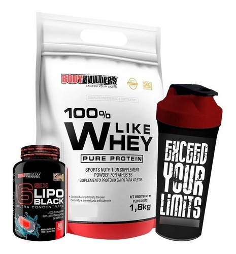 Pack 100% Whey Protein + Pré Treino Lipo 6 + Shaker