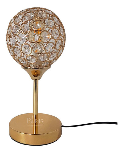 Luminária De Mesa Abajur Dourado Globo Cristais 28cm 1e14