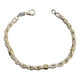 Pulsera Cordón N°3 Maciza Pesada Plata Y Oro 21cm