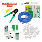 Kit 50m Cabo Rede Furukawa Cat5e +tester+alicate+50 Rj45+9v