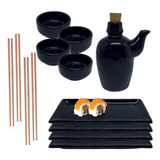 Kit Oriental 4 Pessoas Comida Japonesa Preto Sushi Em Casa