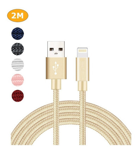 Cable Cargador Para iPhone Cable Lightning Usb Nylon 2m Color Dorado