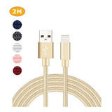 Cable Cargador Para iPhone Cable Lightning Usb Nylon 2m Color Dorado