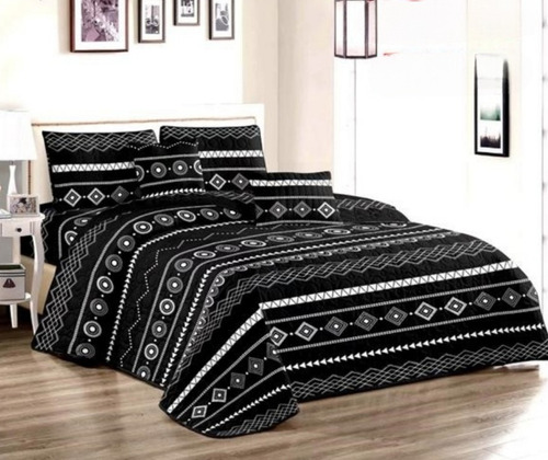 Quilt De Verano Negro Con Diseño Blanco King / Super King 