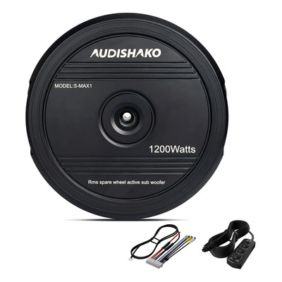 Subwoofer Amplificado Para Auto 1200w, 11 Pulgads, Sub De Llanta Repuesto, Alto Rendimiento, Bajo Potente, Con Control Remoto Y Kit De Instalación, Audishako S-max1 | Meses sin interés