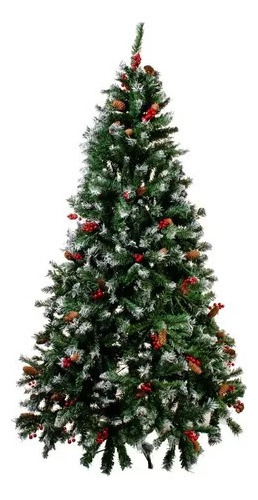 Árvore De Natal Nevada Com Cereja Pinha 180cm 838 Galhos