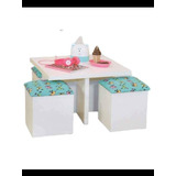 Mesa De Niños Con 4 Puff  Melamina Y Organizador De Juguetes