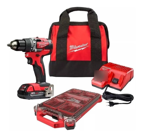 Taladro Percutor 18v Brushless Milwaukee 1 Bat + Packout Color Rojo