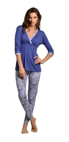 Pijama Manga Larga Invierno Maternal Pantalon Mora  Z121