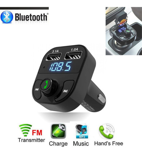 Carregador P/ Carro Usb Transmissor Bluetooth Fm Mp3 Sem Fio
