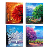 4 Piezas Pintura De Pared, Dibujo De 4 Estaciones / Paisaje