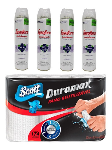 Kit 4 Lysoform Desinfetante 360ml Lavanda + 3 Panos Duramax