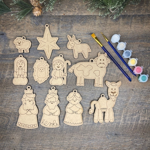 Kit Esferas Navideñas 11 Pzs Nacimiento Navideño Mdf 10 Cm 