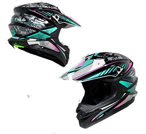 Cas-cro-52m Casco Cross Half Nebula Blanco/turquesa/fucsia M