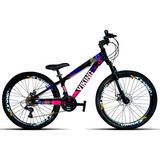 Mountain Bike Vikingx Tuff 25 Aro 26 13.5  21v Freios De Disco Mecânico Câmbios Shimano Tourney Cor Preto/azul/rosa/branco