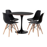 Conjunto Mesa Saarinen Preta 90cm E 4 Cadeiras Eames Preta