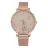 Reloj Para Dama Elegante Analogo Flores Moda Casual Correa Rose Gold