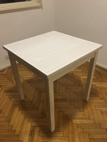 Mesa Madera Pino Maciza Patina Blanca Sin Us 70x70 Alto 78cm