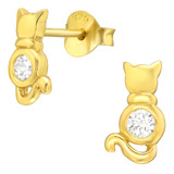 Aros De Gato Dorado Gold Plata 925 Bañada En Oro Zarcillos 