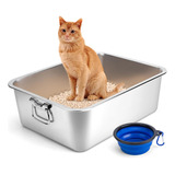 Caja De Arena De Acero Inoxidable Con Asa Para Gatos Y Conej