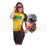 Conjunto De Ciclismo Feminino Brasil Camisa E Bermuda Gel 22