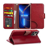 Funda Para iPhone 13 Pro Max Billetera C/correa  Wine Red