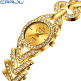 Relojes De Cuarzo Elegantes Crrju Diamond Para Mujer Color De La Correa Dorado