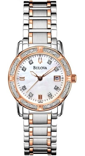 Relógio Bulova 98r199 Rose Visor Perola 8 Diamantes.