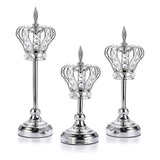 Ownmy Juego De 3 Candelabros De Corona De Cristal Plateado,