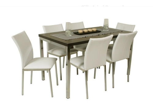 Juego Comedor Rectangular Combo Mesa 1.4 X 80 + 6 Sillas Iris Reforzadas Caño Pintado Directo Con Garantia De Fabrica Pr