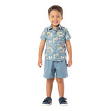 Conjunto Infantil Verão Menino Bermuda Camisa Estilo Festa