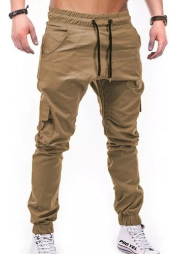 Pantalon Cargo De Hombre Con Elástico  Beige 