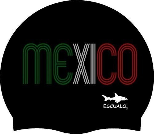 Gorra Natación Mexico Tricolor Negro Escualo ¡ ! Diseño De La Tela Silicon Talla Unitalla