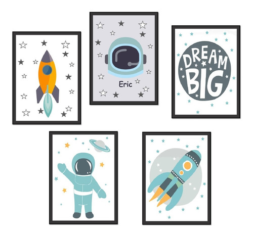 5  Cuadros   Decorativos  Infantiles  De  Astronautas 