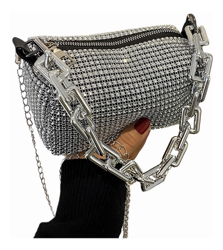 Bolso De Mano Con Cristales Brillantes Cadena Gruesa Mujer