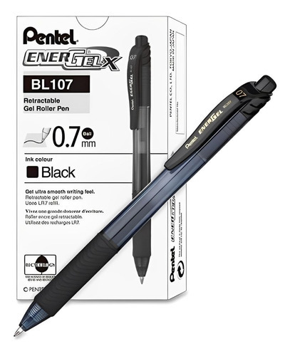 12 Boligrafo Retractil Pentel Energel Bl107 Tinta Gel 0.7mm Color De La Tinta Negro