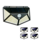 Luminaria Solar 5 Un Sensor Presença 100 Leds Branco Quente