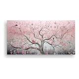 80x40cm Cuadro Lienzo Árbol En Rosa Y Plata Bastidor Madera