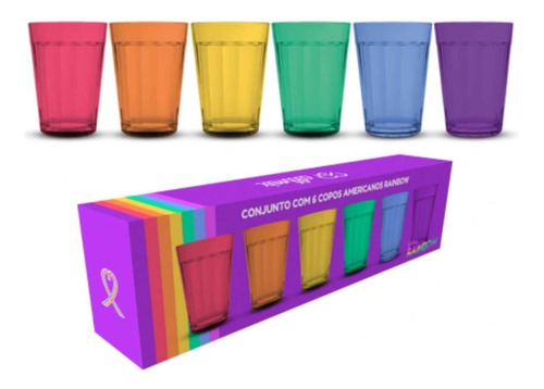 Jogo 6 Copos Americanos Rainbow Pride 190ml Nadir Figueredo