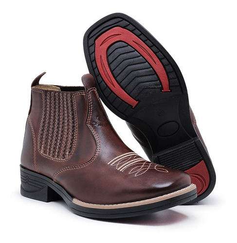 Bota Masculina Botina Texana Bico Quadrado Country Couro